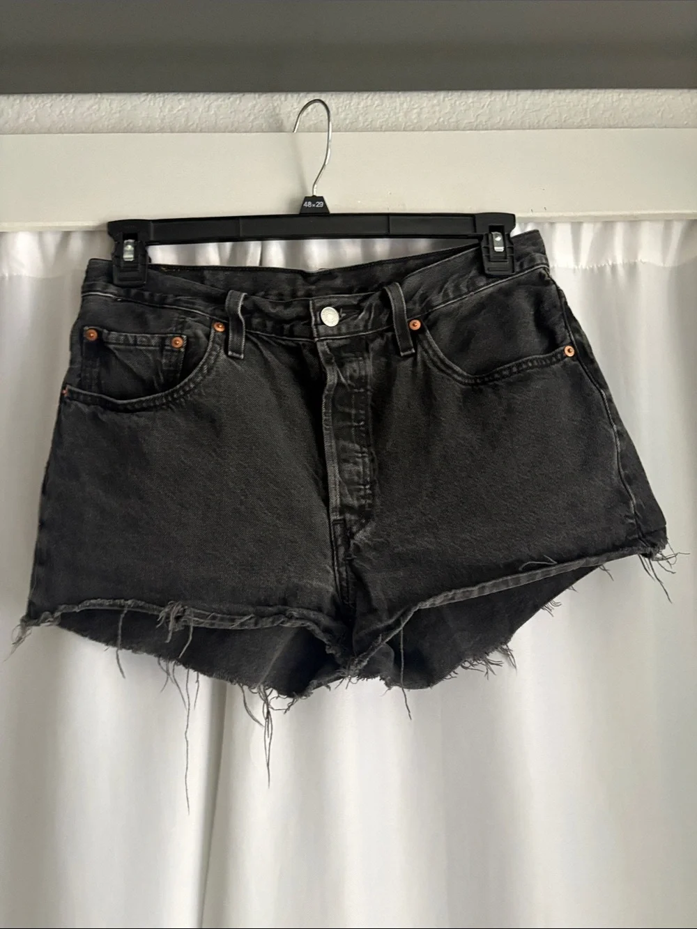 Levi's Black Frayed-Hem Denim Cutoff Shorts